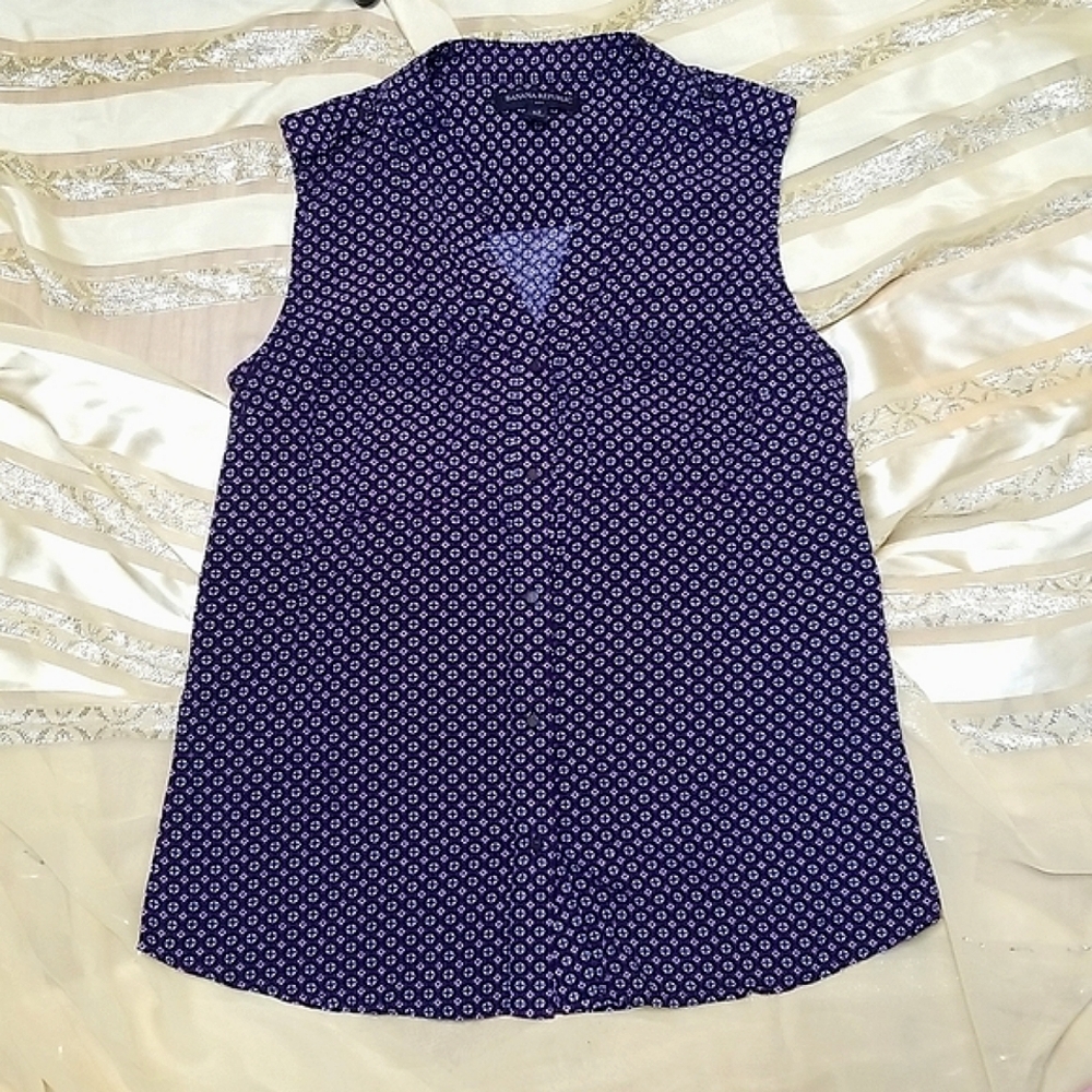 Banana Republic Black Burgundy White Colorblock Sleeveless Blouse Size XS